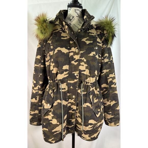 BNCI Boundless North Camouflage Camo Fur Trim Winter Parka Coat Jacket Large - Picture 1 of 8